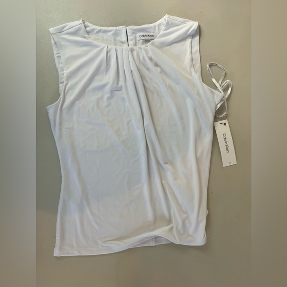 NWT, Calvin Klein Women's Pleat Neck Sleeveless Cami, White, Size 12 - Picture 6 of 8